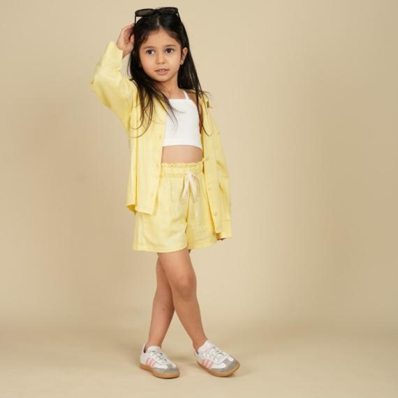 Yellow Linen Shorts Set